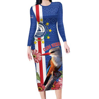 Personalised Cape Verde Family Matching Long Sleeve Bodycon Dress and Hawaiian Shirt Grey-Headed Kingfisher Mix Gerbera Daisy