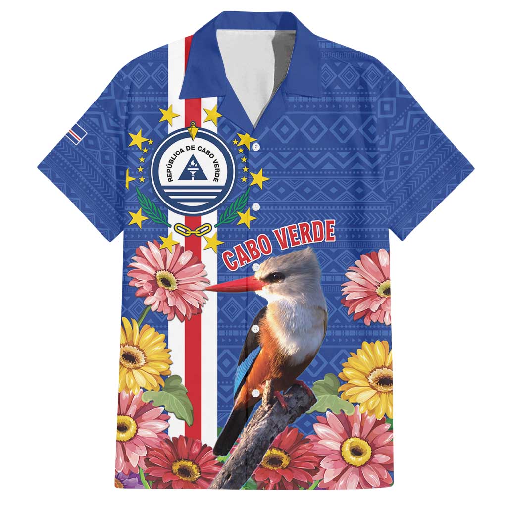 Personalised Cape Verde Family Matching Off Shoulder Maxi Dress and Hawaiian Shirt Grey-Headed Kingfisher Mix Gerbera Daisy