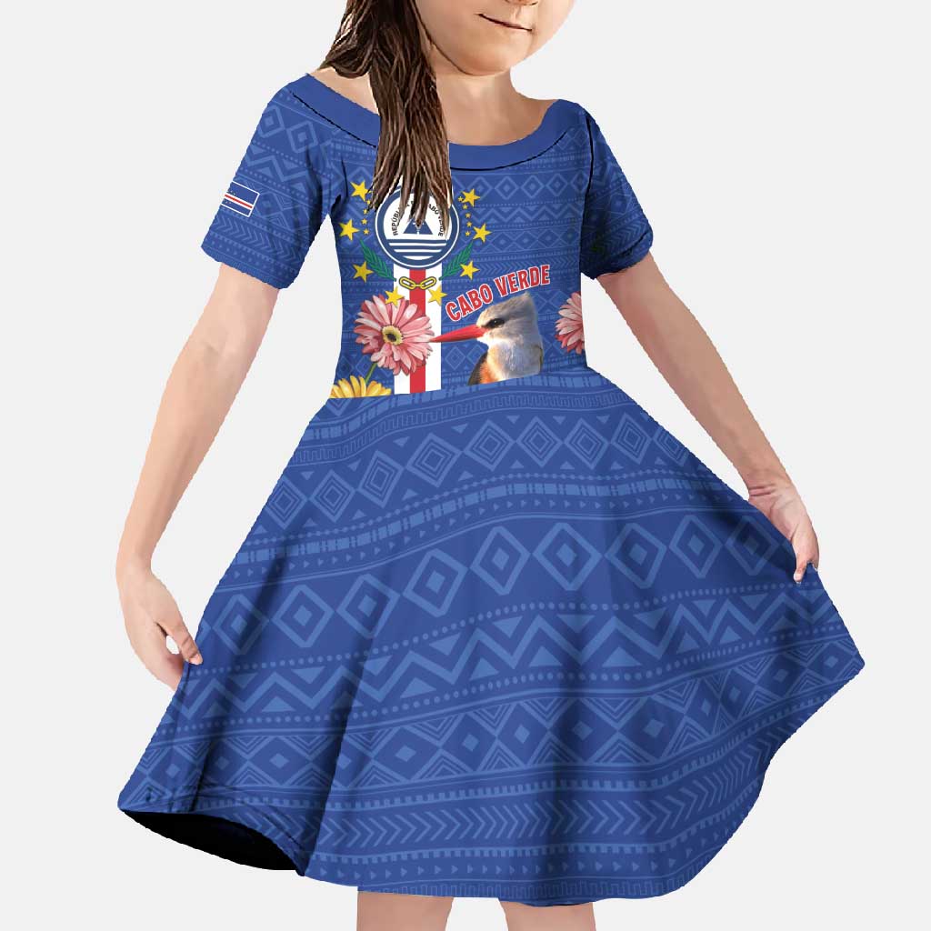 Personalised Cape Verde Family Matching Short Sleeve Bodycon Dress and Hawaiian Shirt Grey-Headed Kingfisher Mix Gerbera Daisy