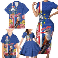 Personalised Cape Verde Family Matching Short Sleeve Bodycon Dress and Hawaiian Shirt Grey-Headed Kingfisher Mix Gerbera Daisy