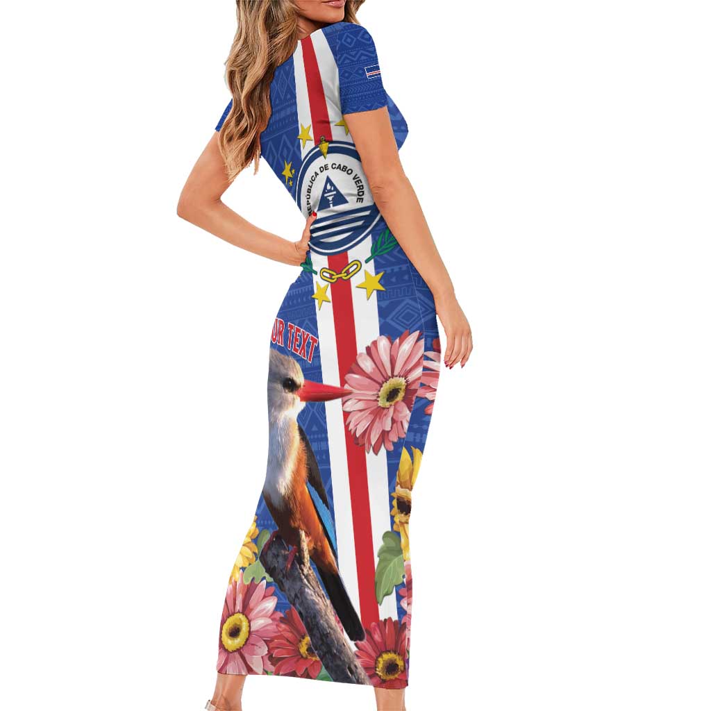 Personalised Cape Verde Family Matching Short Sleeve Bodycon Dress and Hawaiian Shirt Grey-Headed Kingfisher Mix Gerbera Daisy