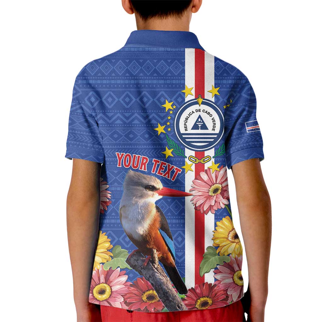 Personalised Cape Verde Kid Polo Shirt Grey-Headed Kingfisher Mix Gerbera Daisy