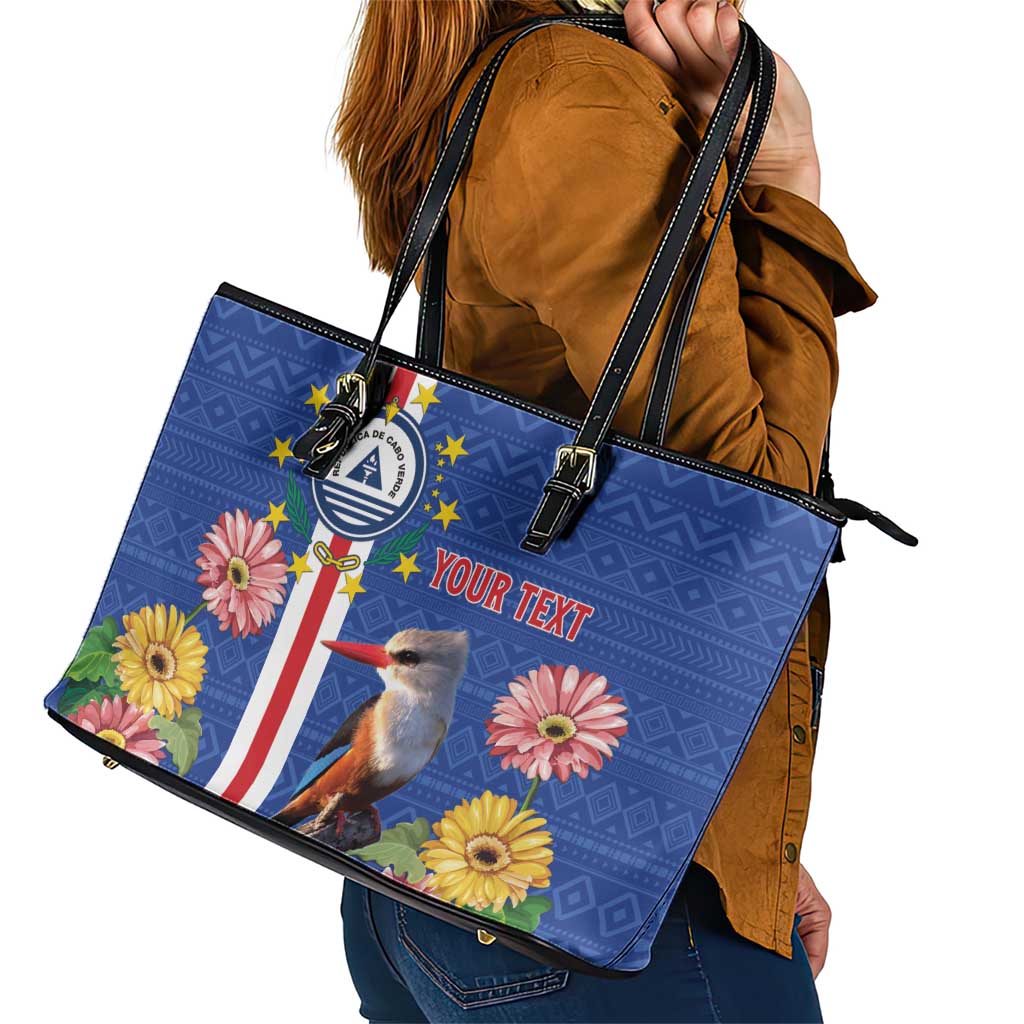 Personalised Cape Verde Leather Tote Bag Grey-Headed Kingfisher Mix Gerbera Daisy