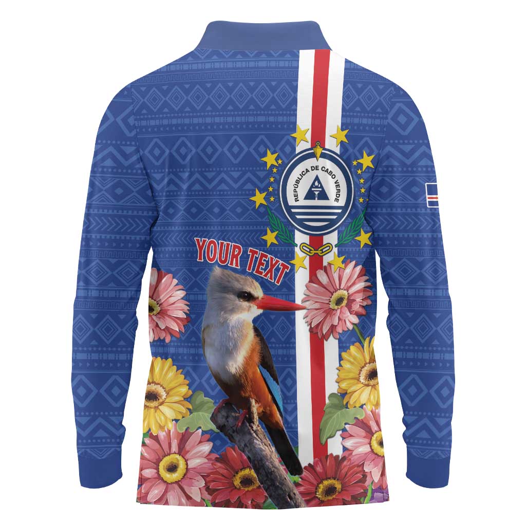 Personalised Cape Verde Long Sleeve Polo Shirt Grey-Headed Kingfisher Mix Gerbera Daisy