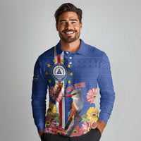 Personalised Cape Verde Long Sleeve Polo Shirt Grey-Headed Kingfisher Mix Gerbera Daisy