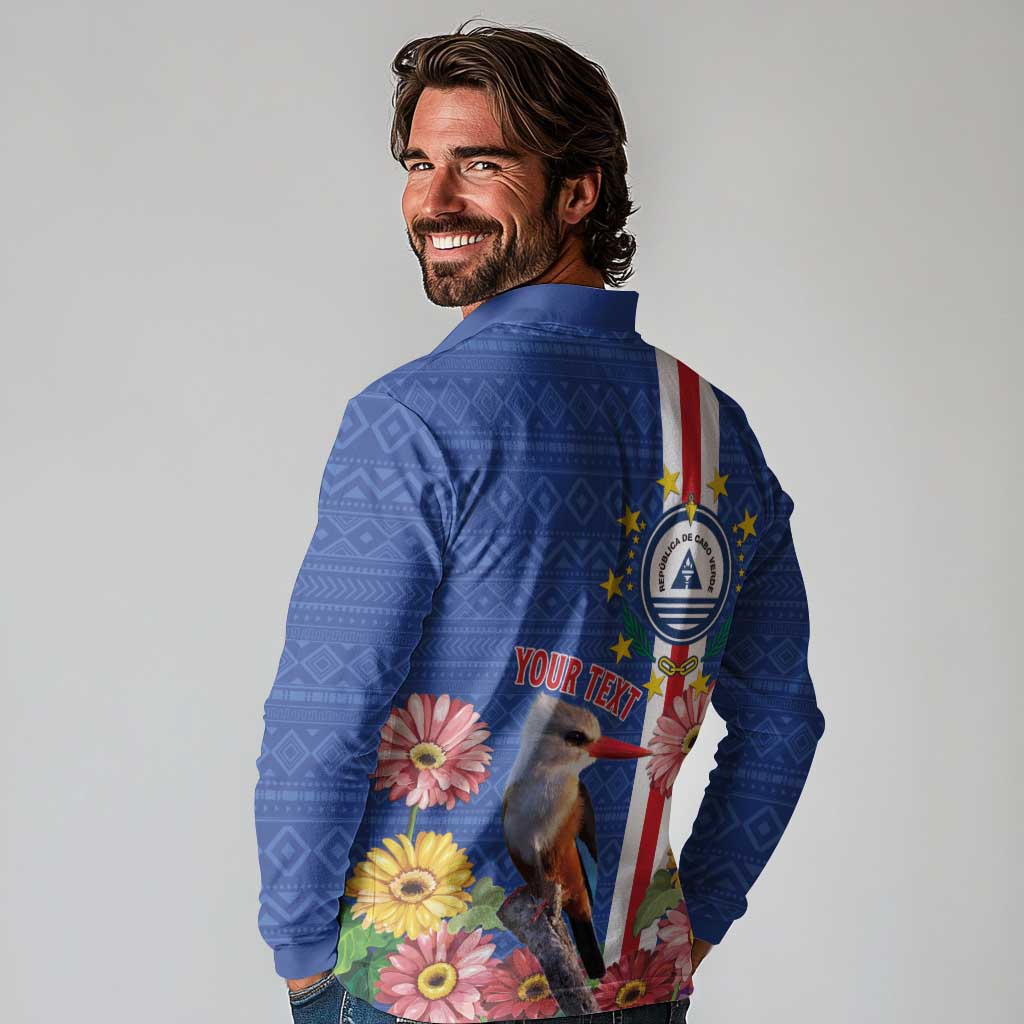 Personalised Cape Verde Long Sleeve Polo Shirt Grey-Headed Kingfisher Mix Gerbera Daisy