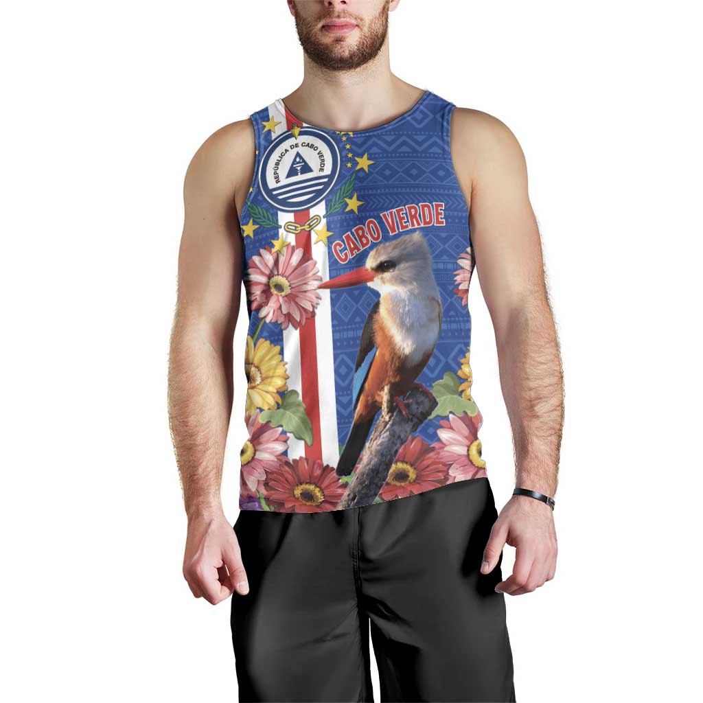 Personalised Cape Verde Men Tank Top Grey-Headed Kingfisher Mix Gerbera Daisy