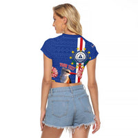 Personalised Cape Verde Raglan Cropped T Shirt Grey-Headed Kingfisher Mix Gerbera Daisy