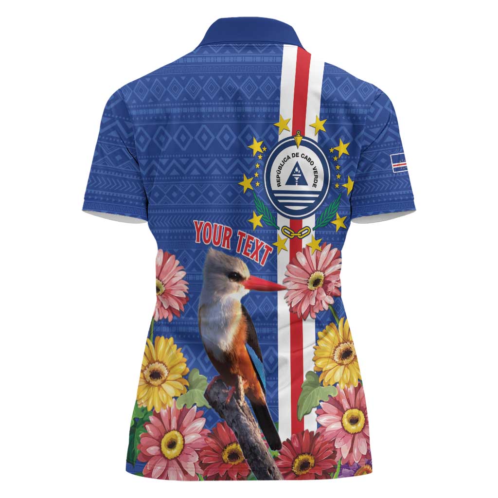 Personalised Cape Verde Women Polo Shirt Grey-Headed Kingfisher Mix Gerbera Daisy