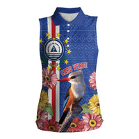Personalised Cape Verde Women Sleeveless Polo Shirt Grey-Headed Kingfisher Mix Gerbera Daisy