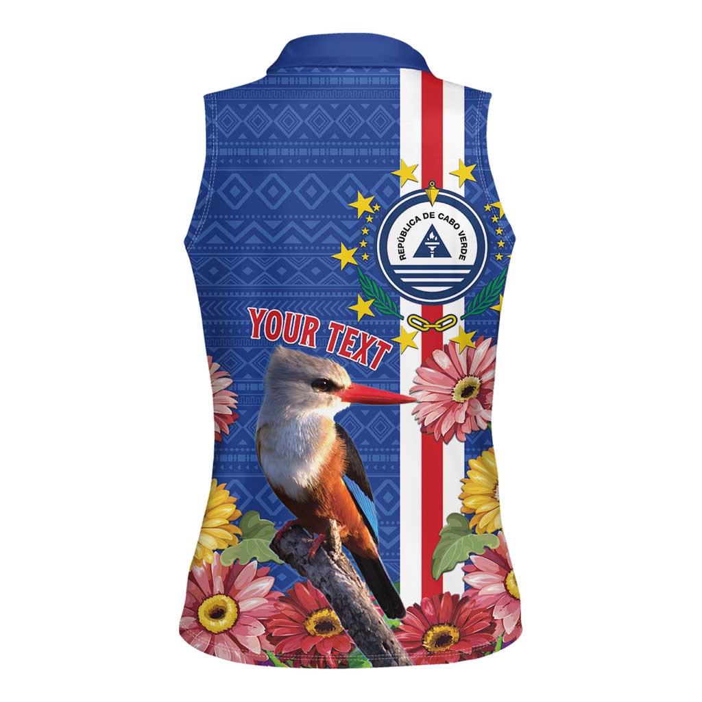 Personalised Cape Verde Women Sleeveless Polo Shirt Grey-Headed Kingfisher Mix Gerbera Daisy
