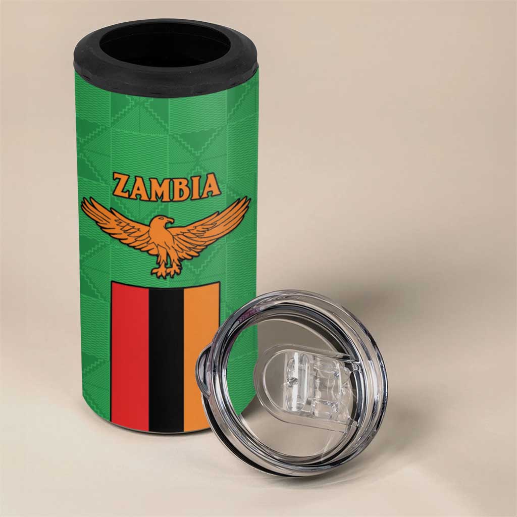Personalised Zambia 4 in 1 Can Cooler Tumbler Flag Style Mix Kente Pattern