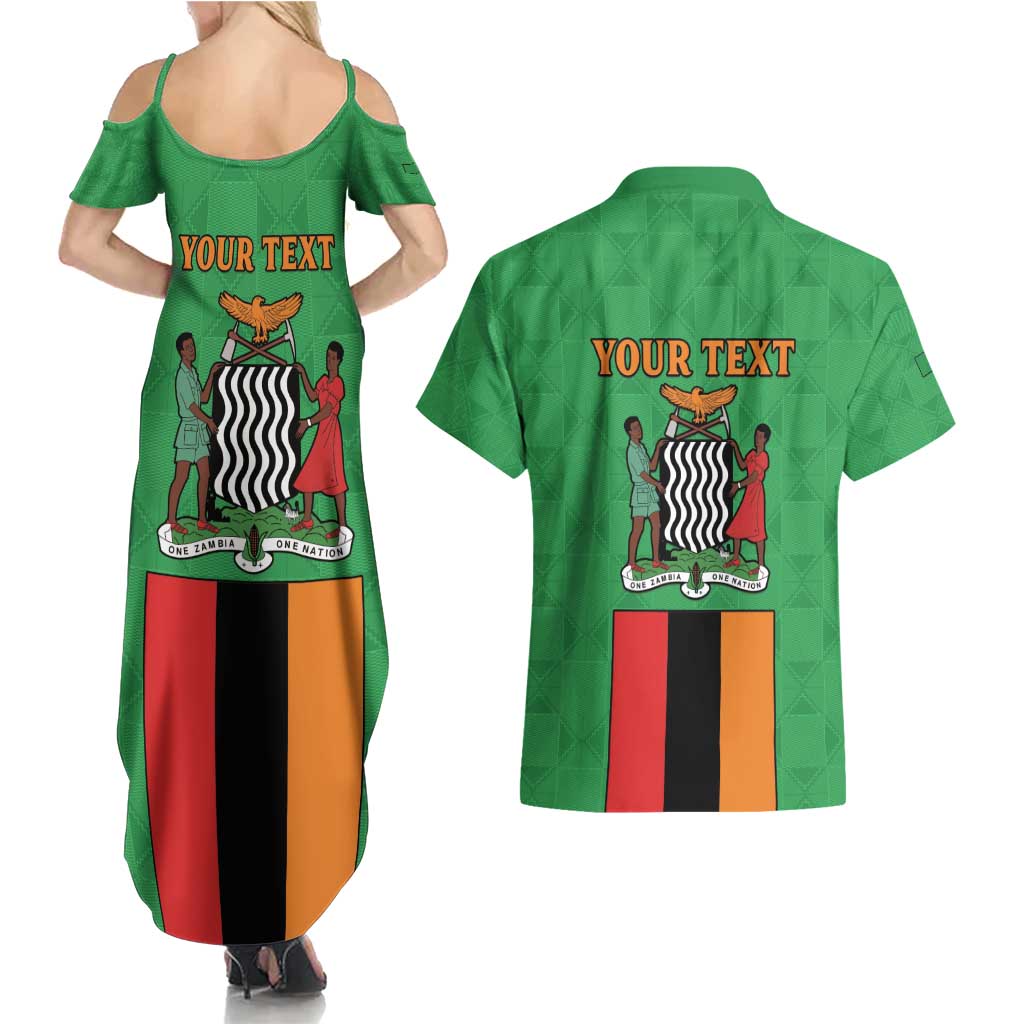 Personalised Zambia Couples Matching Summer Maxi Dress and Hawaiian Shirt Flag Style Mix Kente Pattern