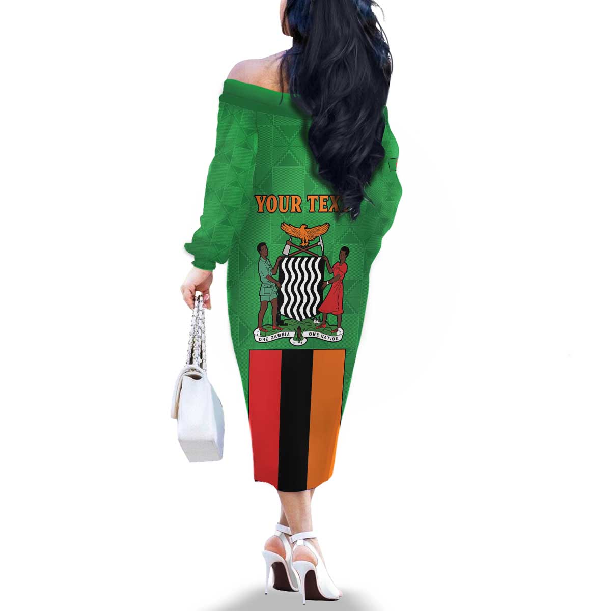 Personalised Zambia Family Matching Off The Shoulder Long Sleeve Dress and Hawaiian Shirt Flag Style Mix Kente Pattern