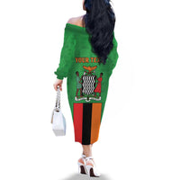 Personalised Zambia Family Matching Off The Shoulder Long Sleeve Dress and Hawaiian Shirt Flag Style Mix Kente Pattern