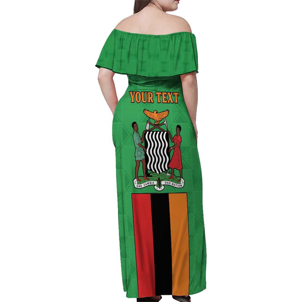 Personalised Zambia Family Matching Off Shoulder Maxi Dress and Hawaiian Shirt Flag Style Mix Kente Pattern
