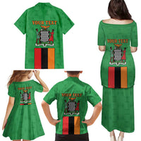 Personalised Zambia Family Matching Puletasi and Hawaiian Shirt Flag Style Mix Kente Pattern