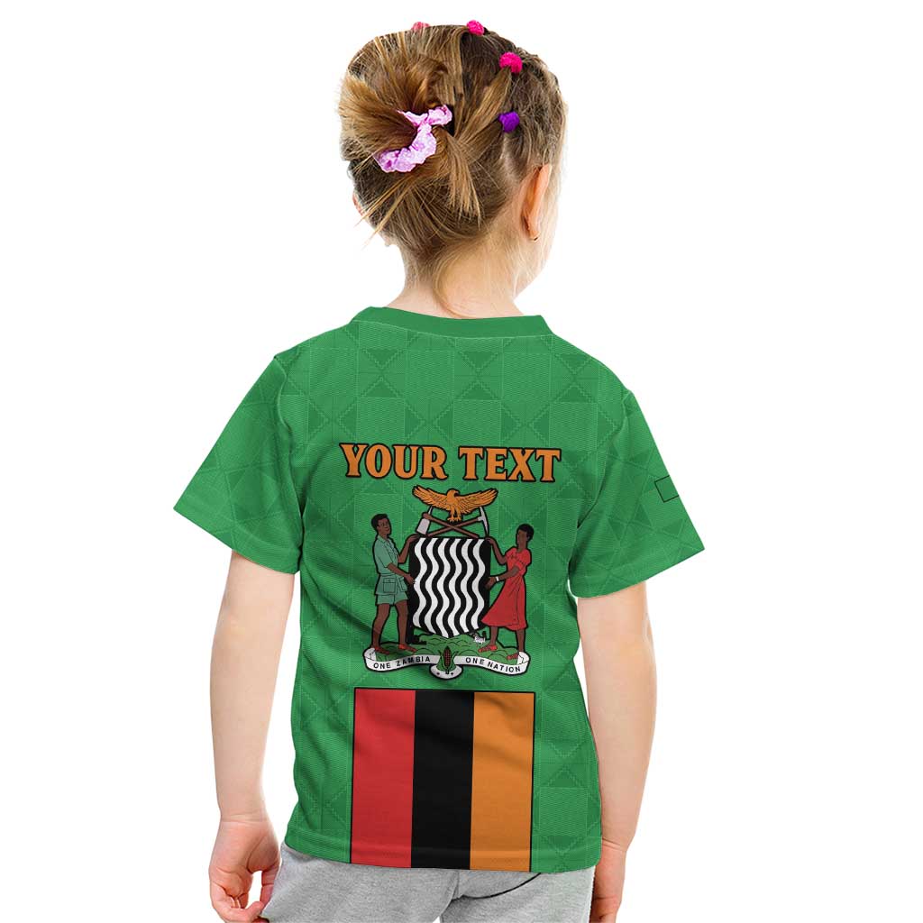 Personalised Zambia Kid T Shirt Flag Style Mix Kente Pattern