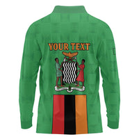 Personalised Zambia Long Sleeve Polo Shirt Flag Style Mix Kente Pattern