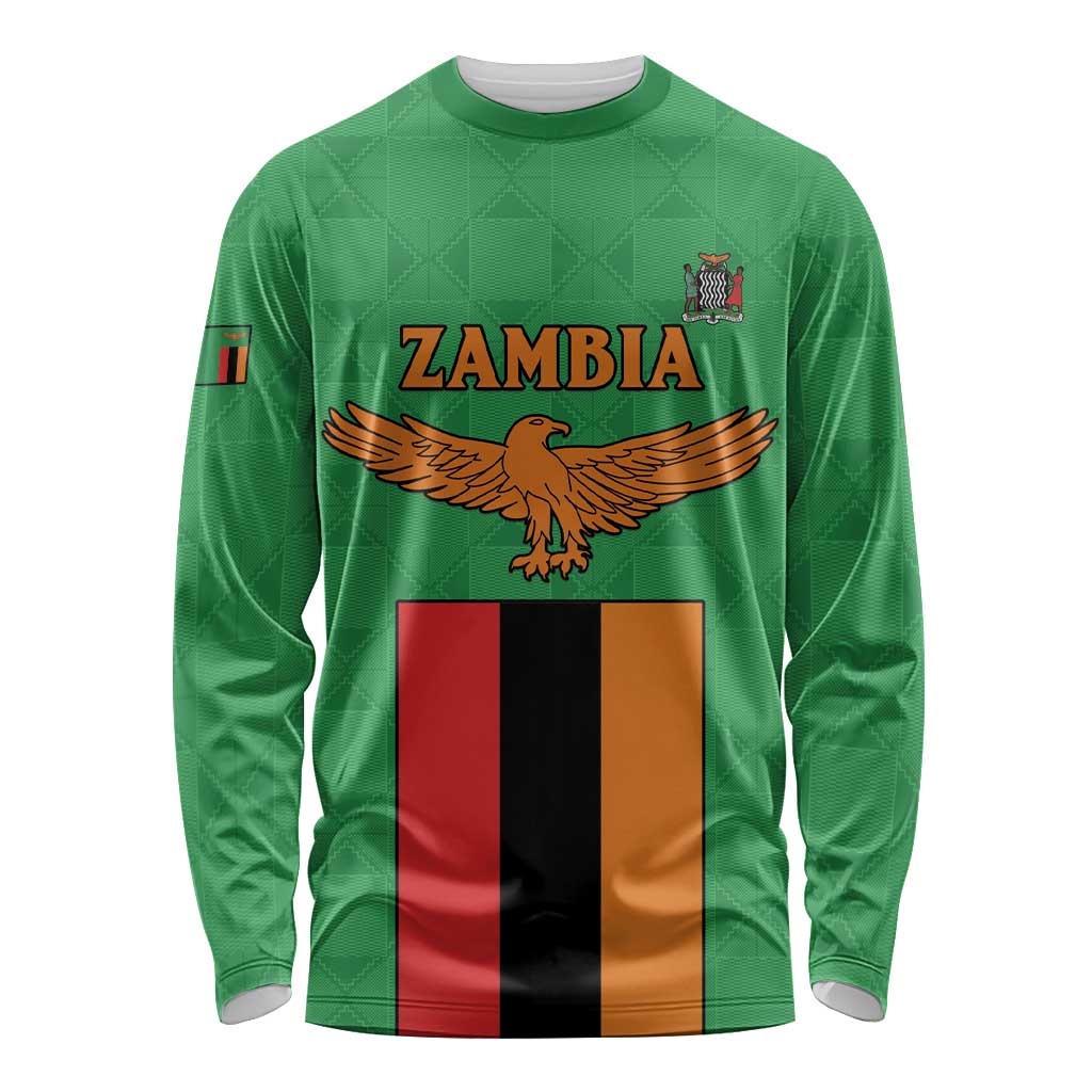 Personalised Zambia Long Sleeve Shirt Flag Style Mix Kente Pattern