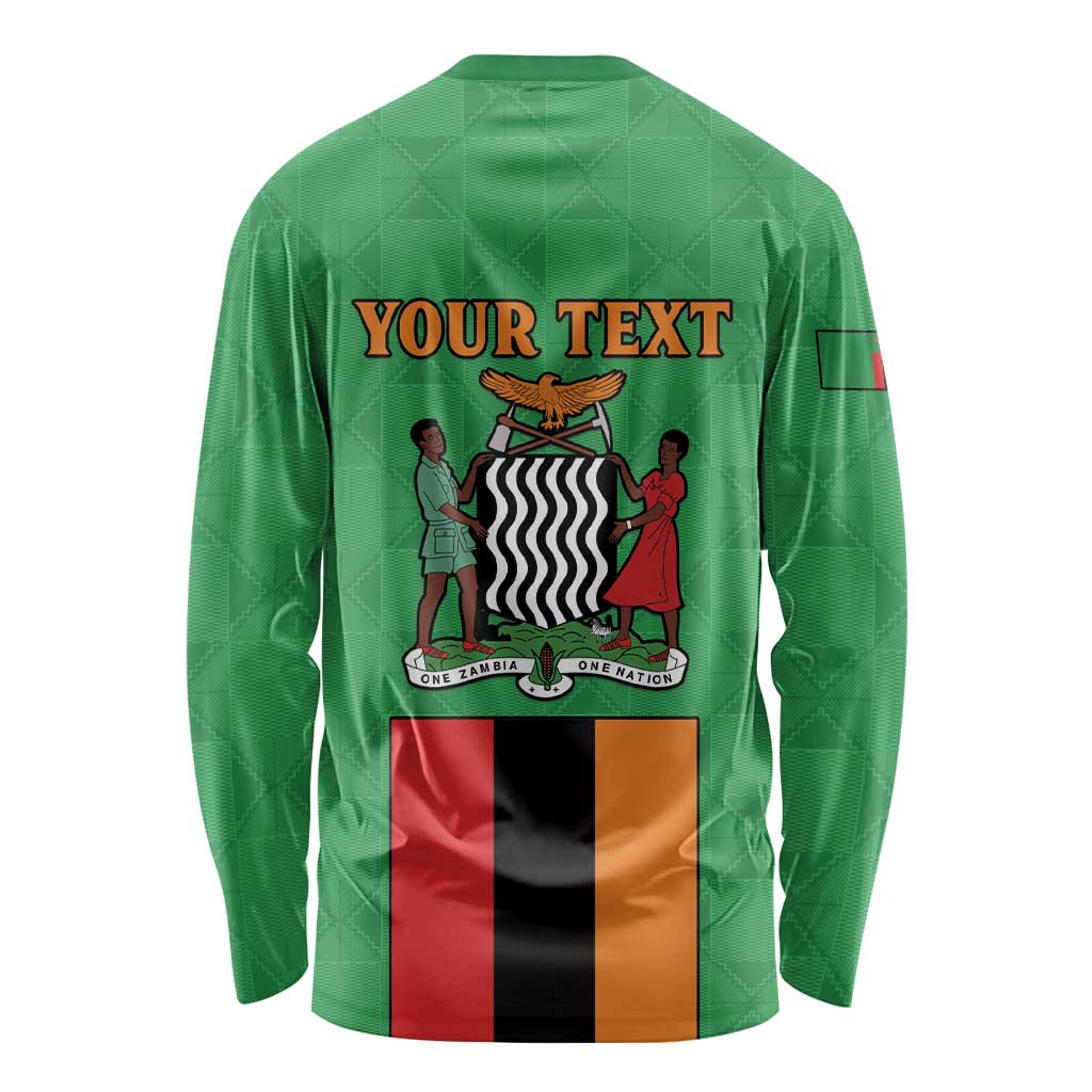 Personalised Zambia Long Sleeve Shirt Flag Style Mix Kente Pattern