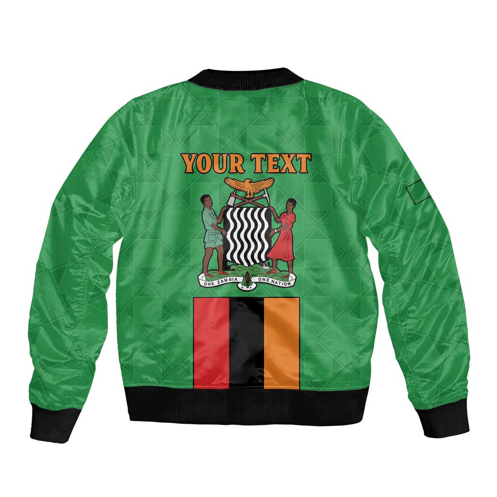 Personalised Zambia Sleeve Zip Bomber Jacket Flag Style Mix Kente Pattern