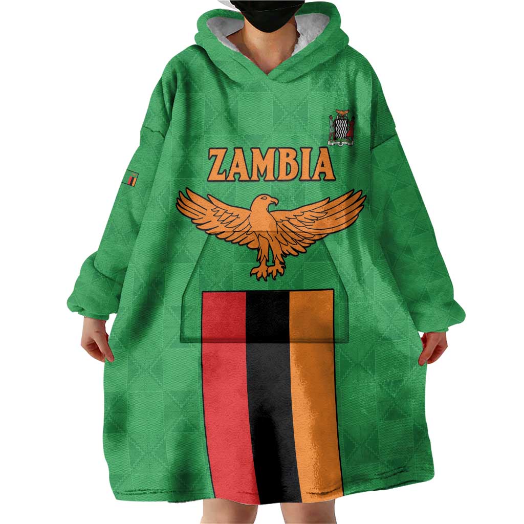 Personalised Zambia Wearable Blanket Hoodie Flag Style Mix Kente Pattern
