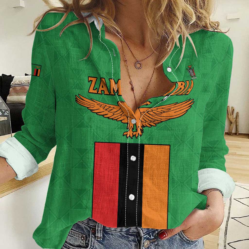 Personalised Zambia Women Casual Shirt Flag Style Mix Kente Pattern