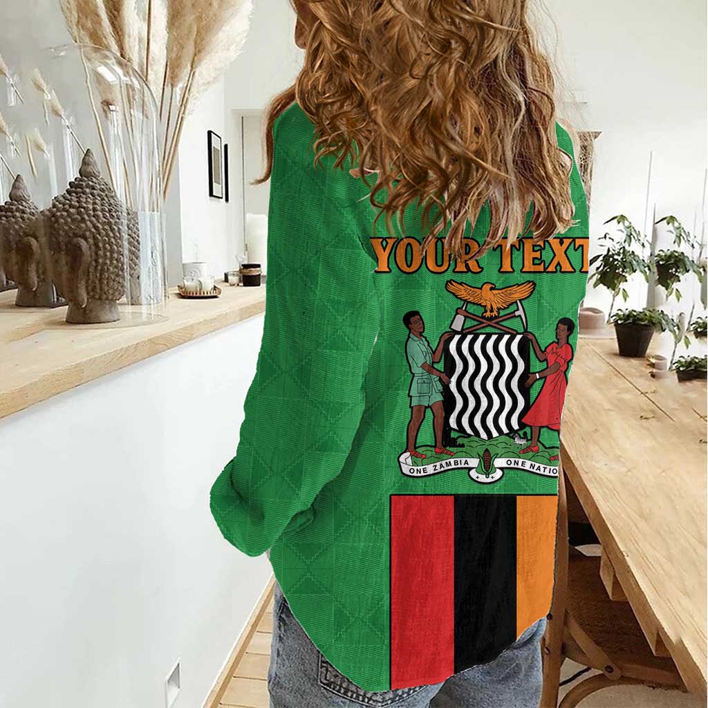 Personalised Zambia Women Casual Shirt Flag Style Mix Kente Pattern