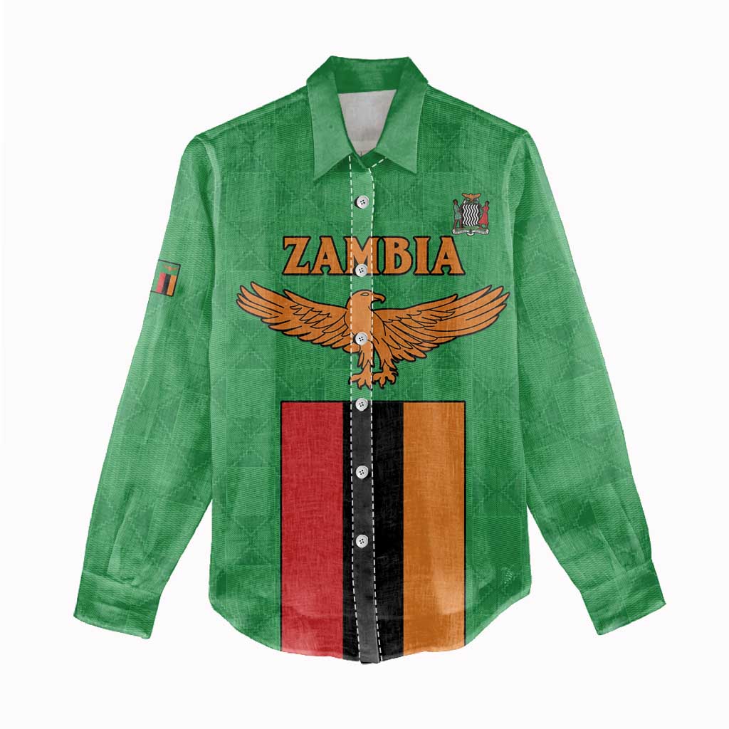 Personalised Zambia Women Casual Shirt Flag Style Mix Kente Pattern