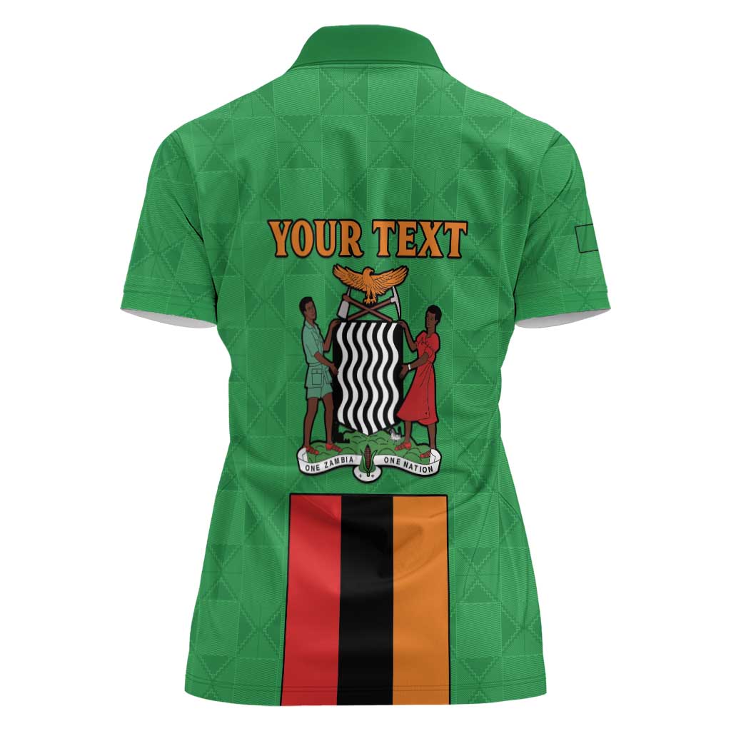 Personalised Zambia Women Polo Shirt Flag Style Mix Kente Pattern