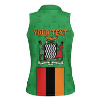 Personalised Zambia Women Sleeveless Polo Shirt Flag Style Mix Kente Pattern