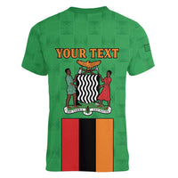 Personalised Zambia Women V-Neck T-Shirt Flag Style Mix Kente Pattern