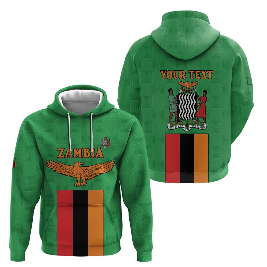 Personalised Zambia Zip Hoodie Flag Style Mix Kente Pattern