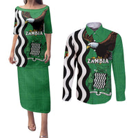 Zambia Couples Matching Puletasi and Long Sleeve Button Shirt One Zambia One Nation