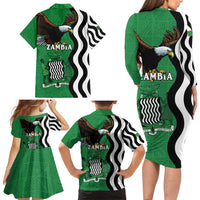Zambia Family Matching Long Sleeve Bodycon Dress and Hawaiian Shirt One Zambia One Nation