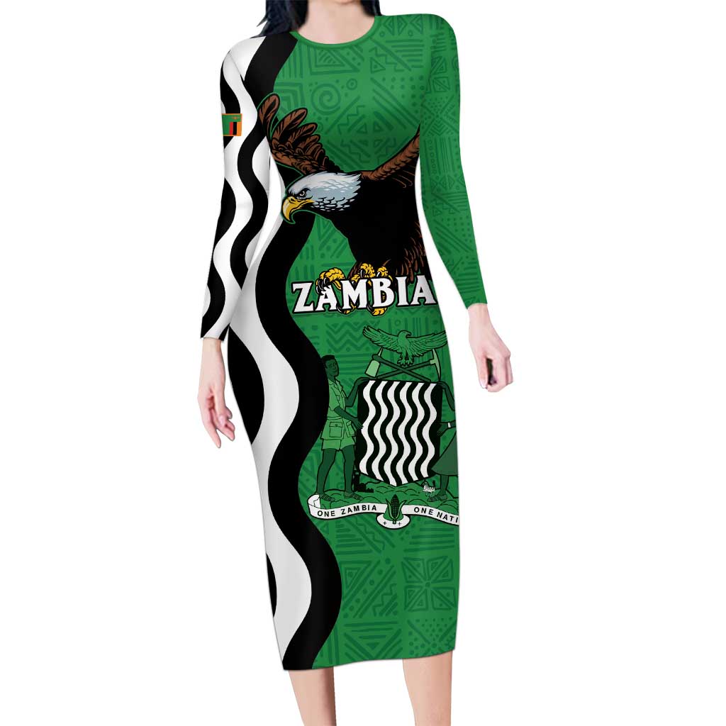 Zambia Family Matching Long Sleeve Bodycon Dress and Hawaiian Shirt One Zambia One Nation