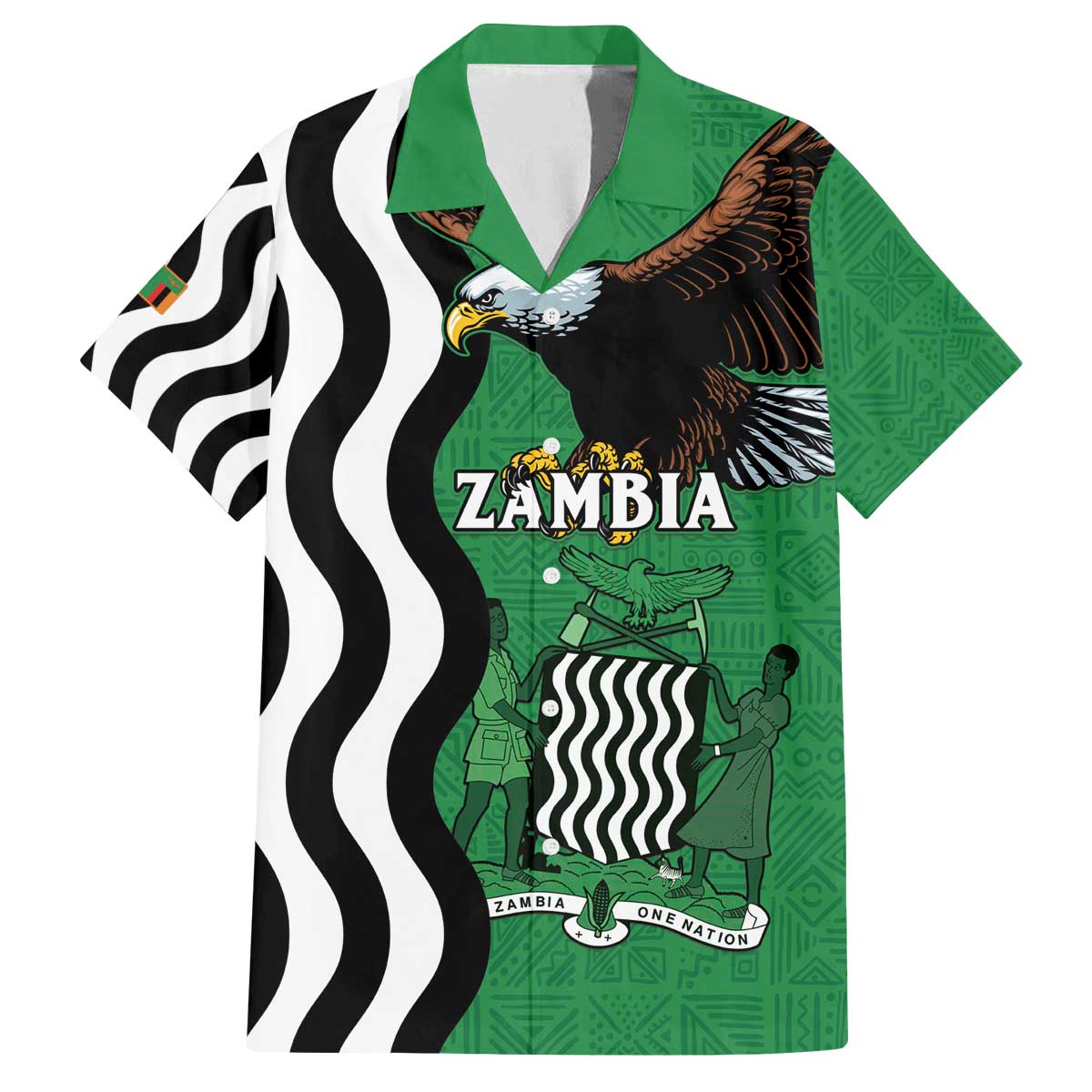 Zambia Family Matching Off The Shoulder Long Sleeve Dress and Hawaiian Shirt One Zambia One Nation
