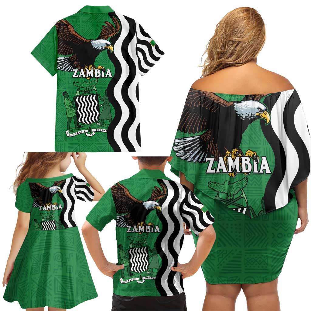 Zambia Family Matching Off Shoulder Short Dress and Hawaiian Shirt One Zambia One Nation