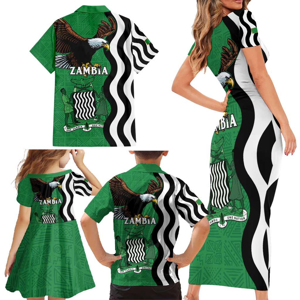 Zambia Family Matching Short Sleeve Bodycon Dress and Hawaiian Shirt One Zambia One Nation