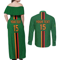 Custom Zambia Football Couples Matching Off Shoulder Maxi Dress and Long Sleeve Button Shirt Go Copper Bullets