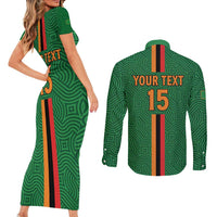 Custom Zambia Football Couples Matching Short Sleeve Bodycon Dress and Long Sleeve Button Shirt Go Copper Bullets