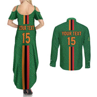 Custom Zambia Football Couples Matching Summer Maxi Dress and Long Sleeve Button Shirt Go Copper Bullets