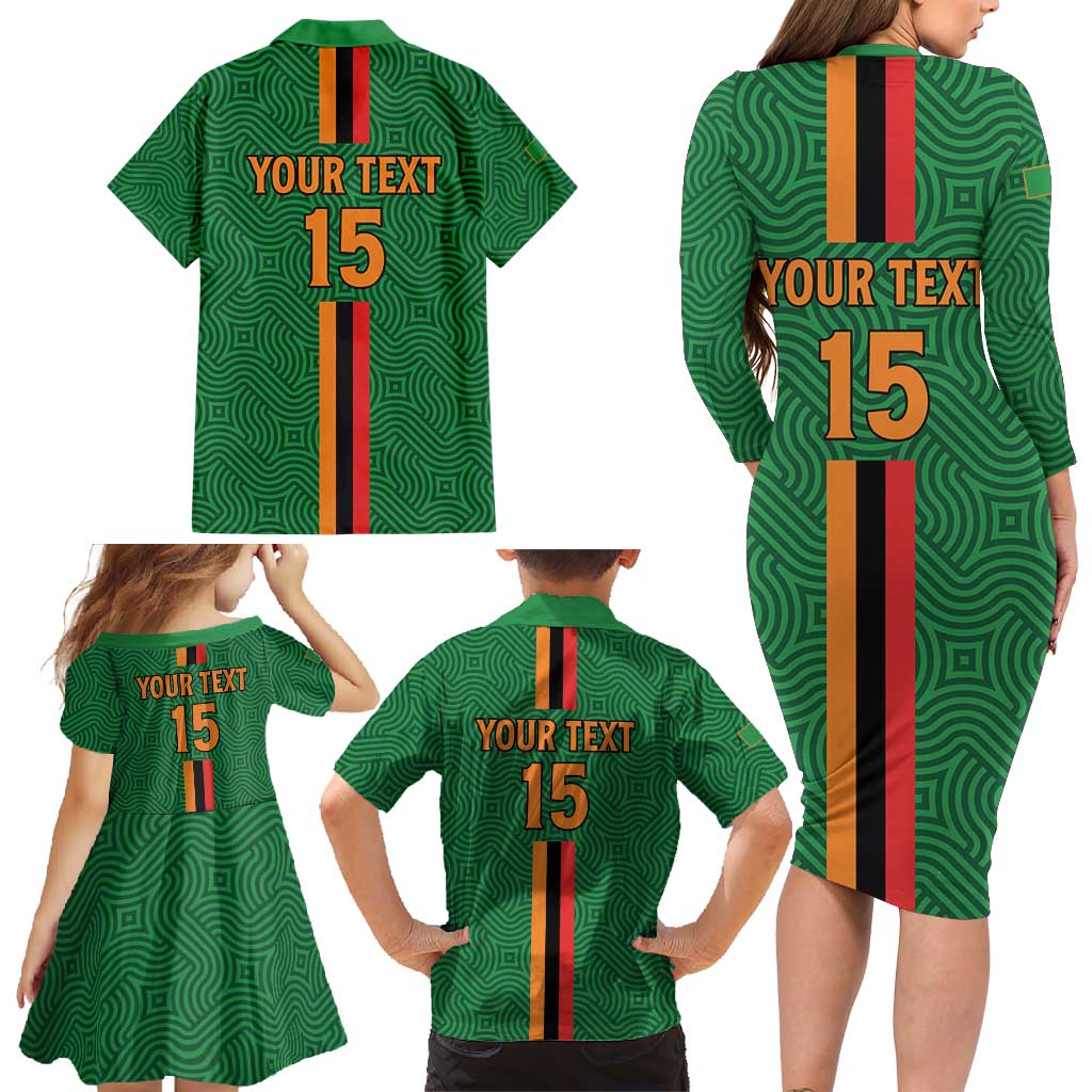 Custom Zambia Football Family Matching Long Sleeve Bodycon Dress and Hawaiian Shirt Go Copper Bullets