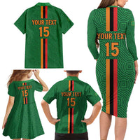 Custom Zambia Football Family Matching Long Sleeve Bodycon Dress and Hawaiian Shirt Go Copper Bullets