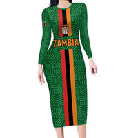 Custom Zambia Football Family Matching Long Sleeve Bodycon Dress and Hawaiian Shirt Go Copper Bullets