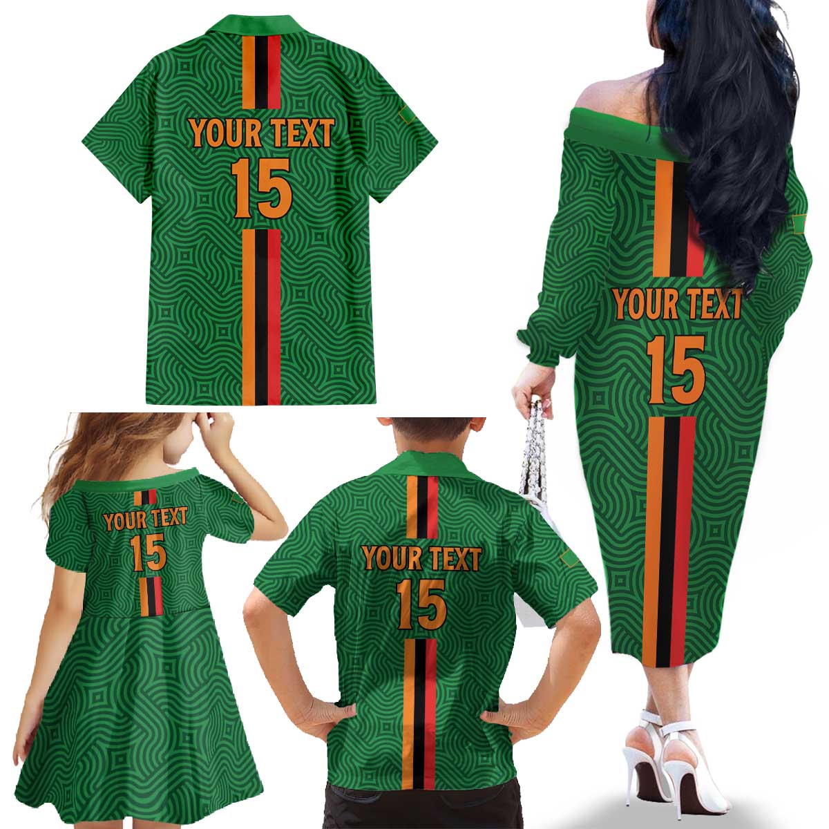 Custom Zambia Football Family Matching Off The Shoulder Long Sleeve Dress and Hawaiian Shirt Go Copper Bullets