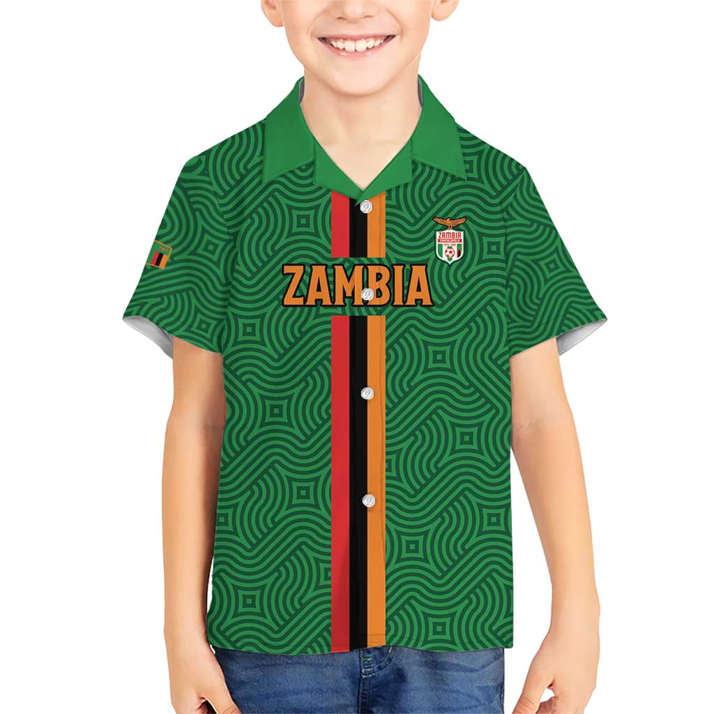 Custom Zambia Football Family Matching Short Sleeve Bodycon Dress and Hawaiian Shirt Go Copper Bullets