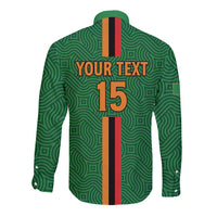 Custom Zambia Football Long Sleeve Button Shirt Go Copper Bullets