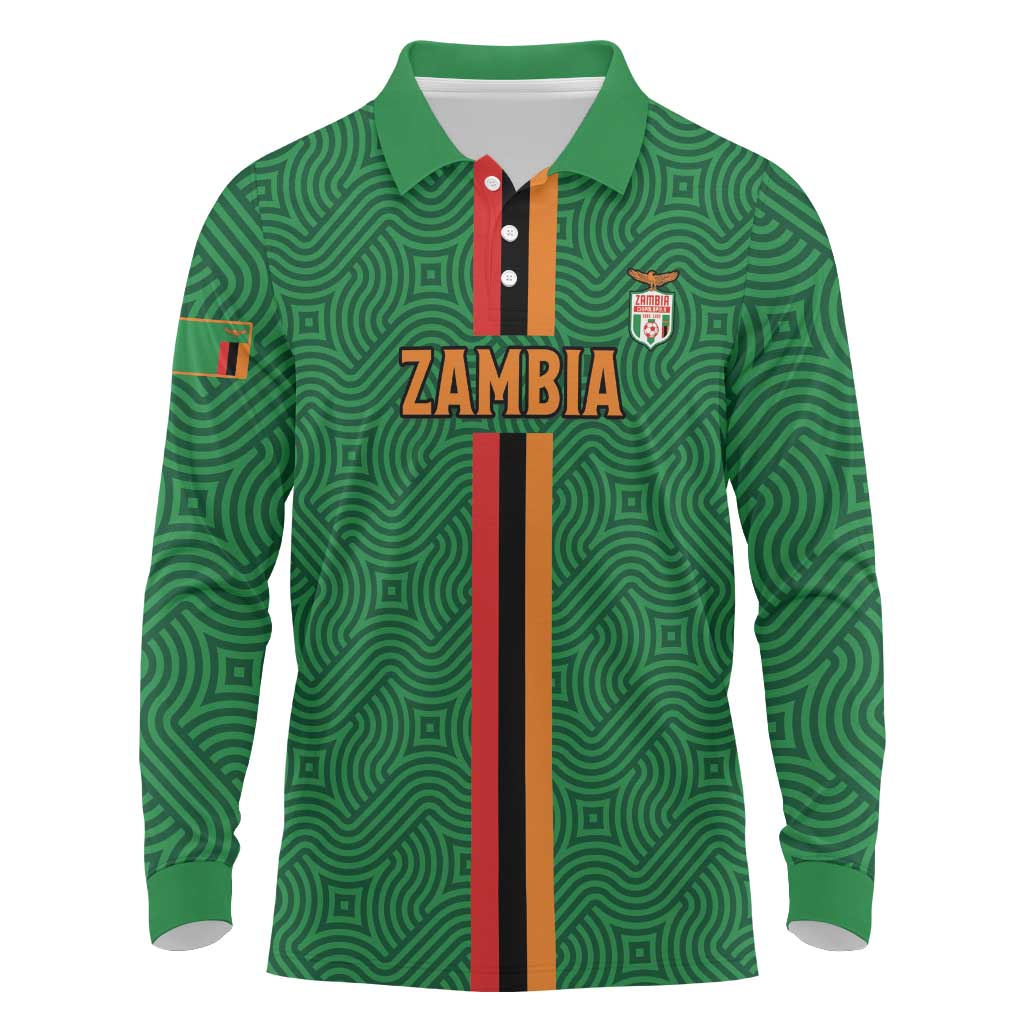 Custom Zambia Football Long Sleeve Polo Shirt Go Copper Bullets